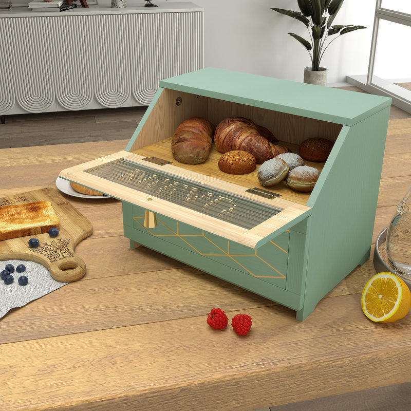 Boîte à pain à motif géométrique - Solution de rangement élégante pour la cuisine, Vert