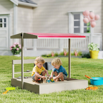 Freeport Park Ebner Sand Pit Kids Sandbox with Height Adjustable Canopy for 3-7 Years