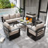 Ensemble de 5 chaises de jardin d'extérieur modernes en aluminium avec foyer extérieur au propane de 50 000 BTU, coussins beiges et table basse