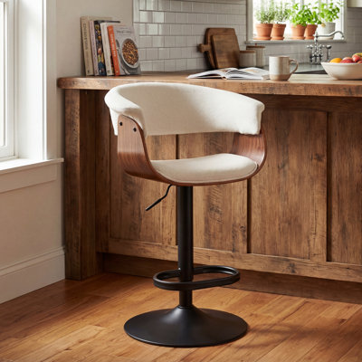 Beige Adjustable Height Bar Stools With Fabric Seat Swivel Stool With Backrest For Kitchen Island, Bar, Home Pub
