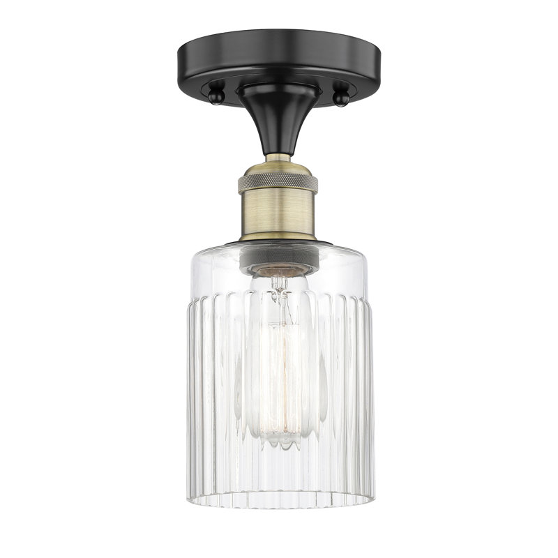 Plafonnier semi-encastré en verre Kamena, Transparent, H 9,13 po x l 4,5 po x P 4,5 po, Laiton antique noir