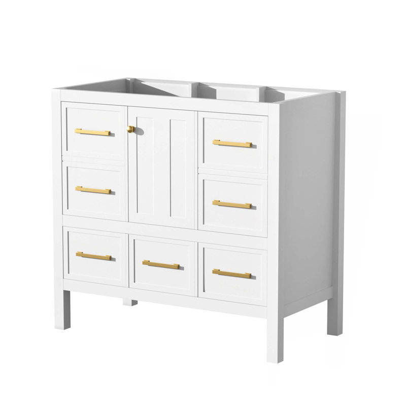 Meuble-lavabo de 36 po sans lavabo, armoire de rangement en bois massif, meuble-lavabo autoportant avec 5 tiroirs et portes à fermeture douce