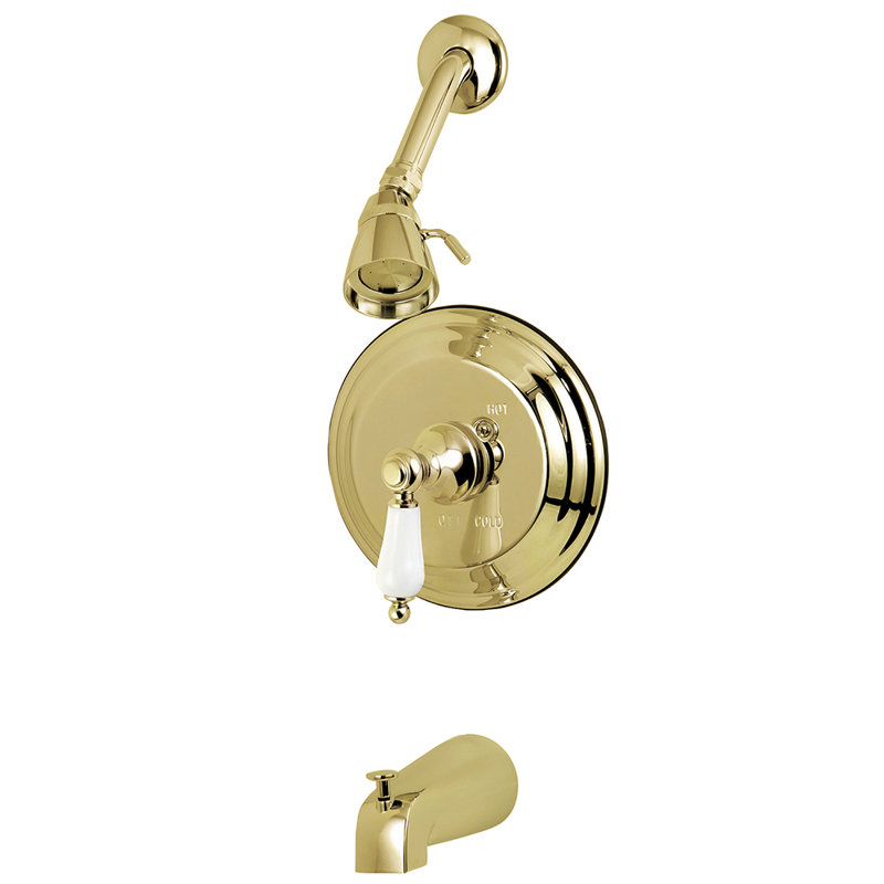 Kingston Brass Restoration Single-Handle Pressure Balanced Tub and Shower Faucet, Polished Brass