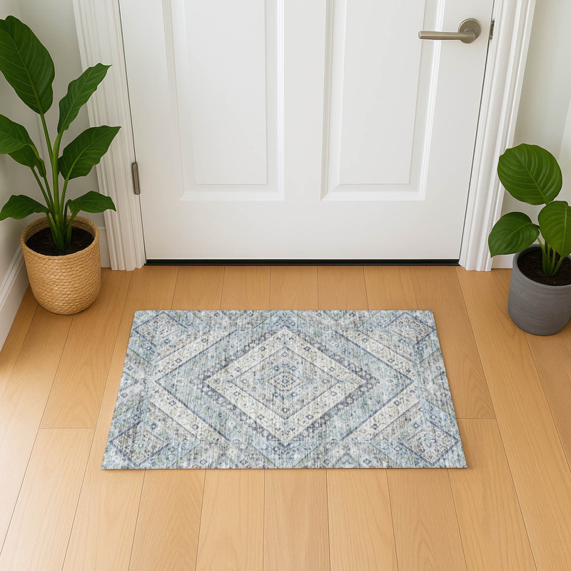 Premium Machine Washable Mayfield AMF2195 geometric Rug, 1'8" x 2'6", Sky