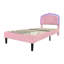 Upholstered Bed Pink Velvet With LED Adjustable Shell Shape Headboard (No Mattress)-1943319018-1943319019