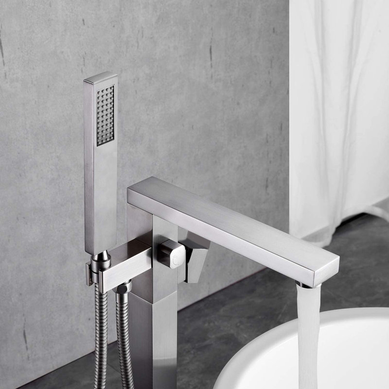 Freestanding Bathroom Faucet Single Handle Floor Tub Filler With Diverter, Brushed Nickel