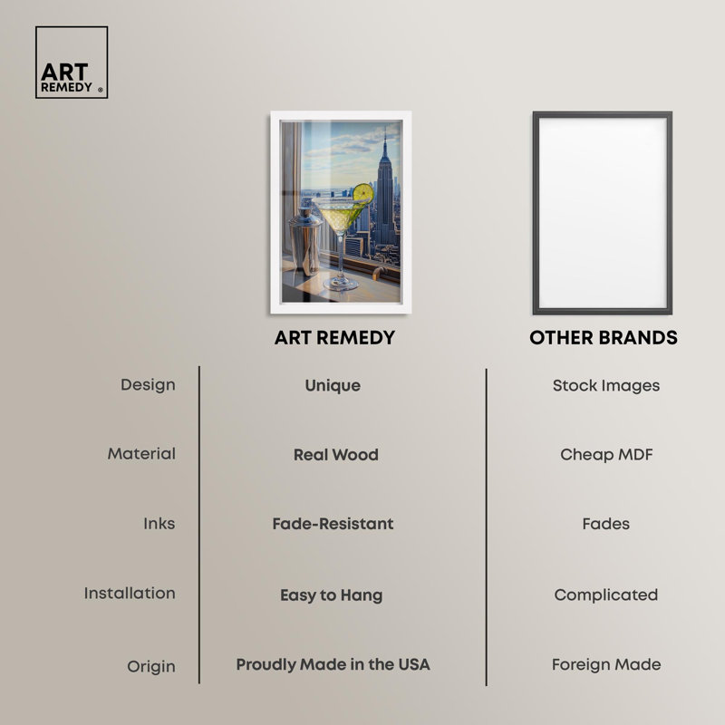 «Classy Drink in NYC Shadowbox Print» par Art Remedy, H 31 po x l 21 po, Blanc