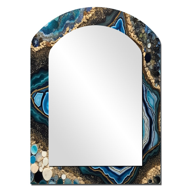 Teal Gold Geode Gems - miroir mural asymétrique en pierre géodée, 34 po x 25 po
