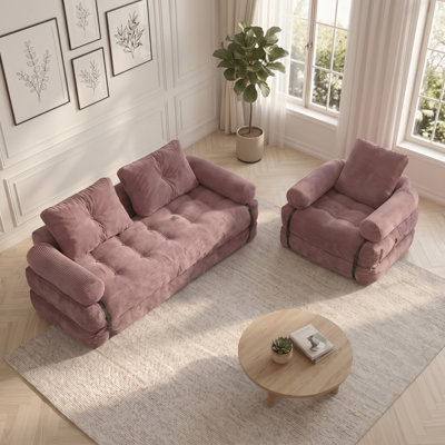 Ensemble de canapé-lit à compression 2 pièces avec dossier, canapé-lit escamotable désossé avec poignée, fauteuil à billes convertible 2 en 1 et canapé-lit au sol, canapé-lit confortable pour la chambre à coucher et le salon