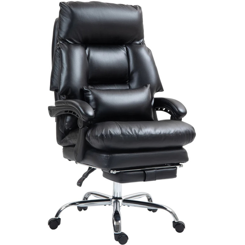 Chaise de bureau rembourrée à dossier haut avec repose-pieds, Noir