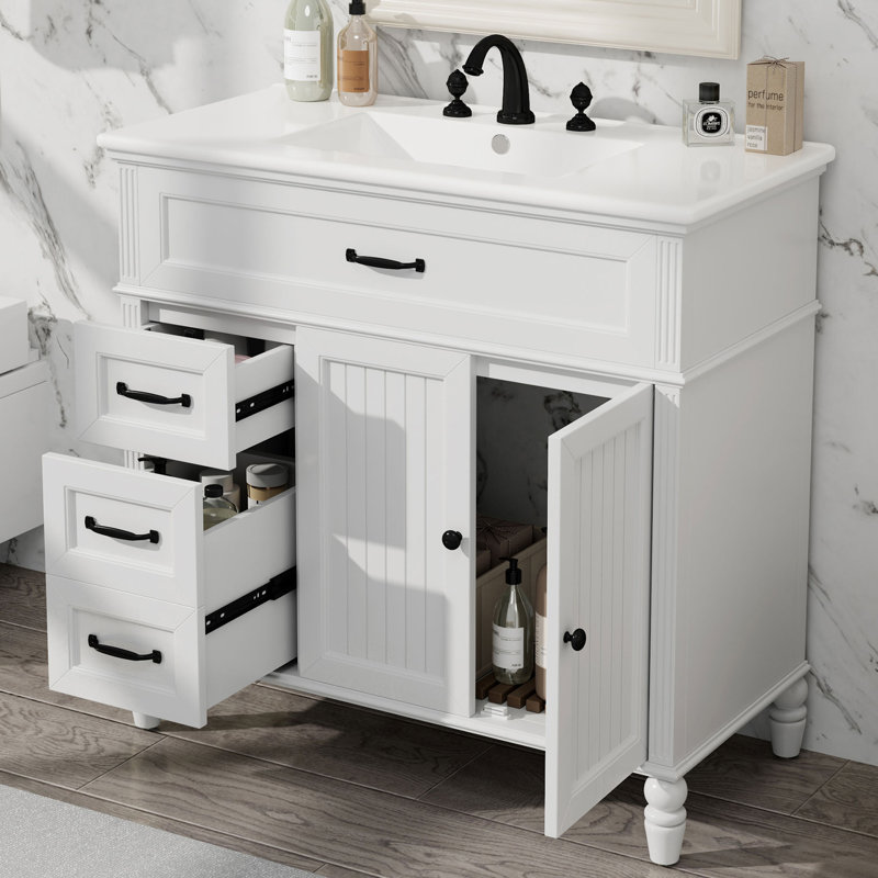 36'' Single Bathroom Vanity With Ceramic Top, White