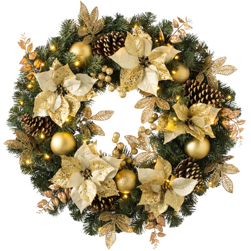 The Seasonal Aisle Faux Lighted 76cm Wreath & Reviews | Wayfair.co.uk