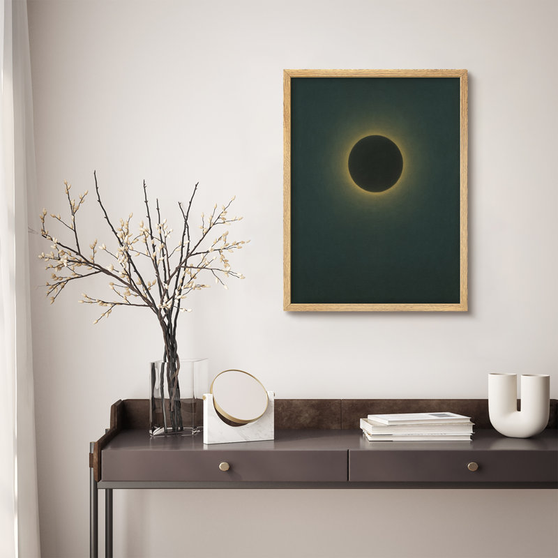 Reproduction d'art mural encadrée - éclipse solaire sur fond vert foncé, art moderne céleste pour espaces de vie contemporains