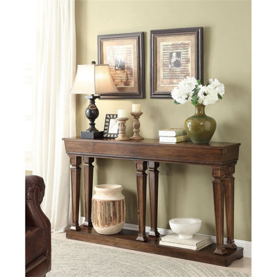 Constableville Transitional Oak Rectangular Console Table with Display Shelves | Stylish Storage for Living Room & Entryway