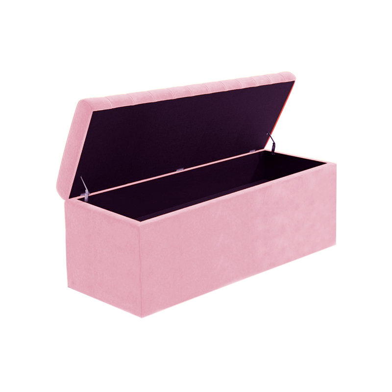 Safar Wide Velvet Rectangle Solid Color Standard Ottoman Box with Storage, Pink Plush Velvet, 150 cm