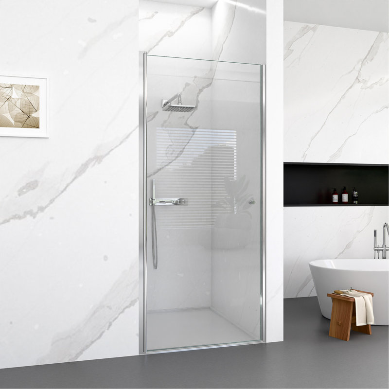 30"W x 72"H Frameless Circular Pivot Shower Door in Chrome With 1/4" (6mm) Thick SGCC Tempered Glass