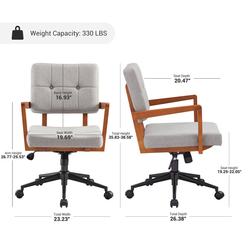 Upholstered Swivel Home Office Desk Chair, Gray