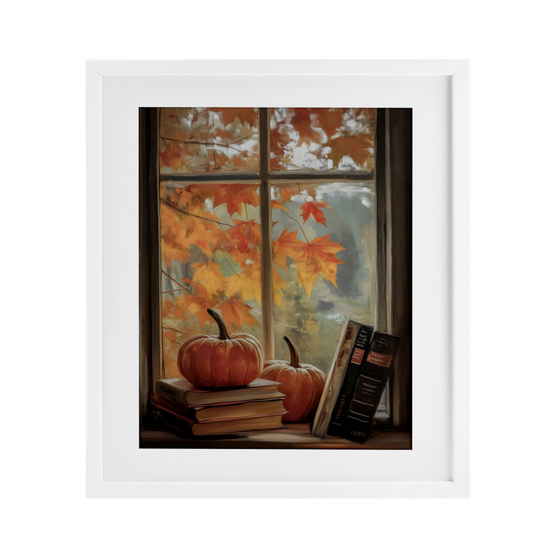 Cozy Fall Window Window, reproduction encadrée sous verre, design par Arlington Prints, H 21 po x l 17 po, Cadre blanc côtier