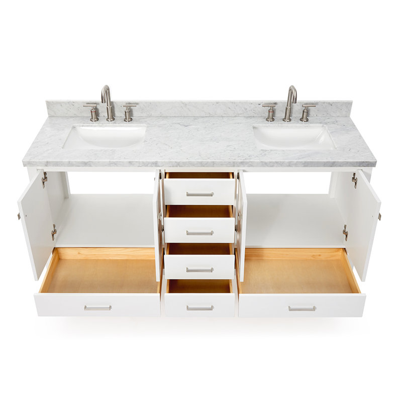 Ensemble de meuble-lavabo double 73 po Cambridge, Blanc, Rectangular