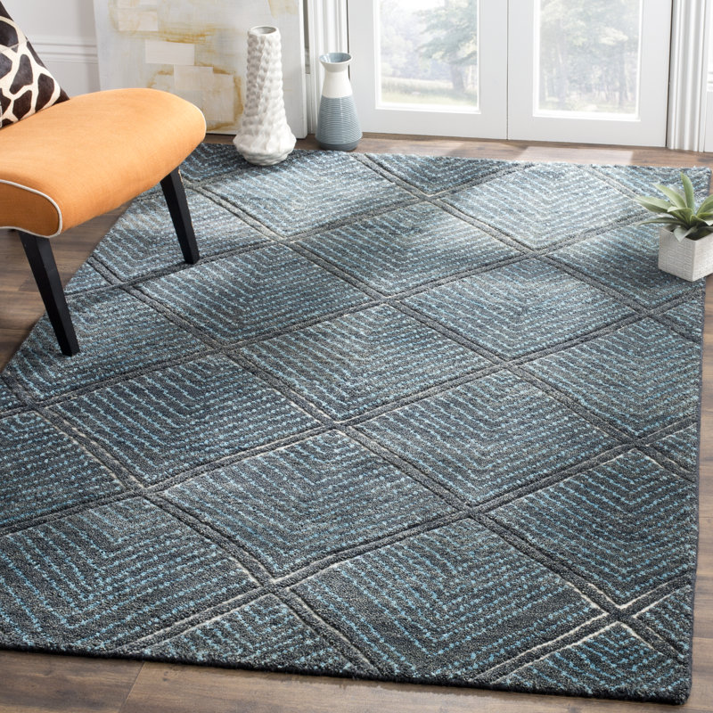 Tapis géométrique en laine noué à la main Wysocki, Rectangle 9 pi x 12 pi