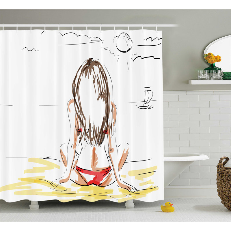 Rideau de douche et crochets de noël sketch, l 69 po x L 75 po