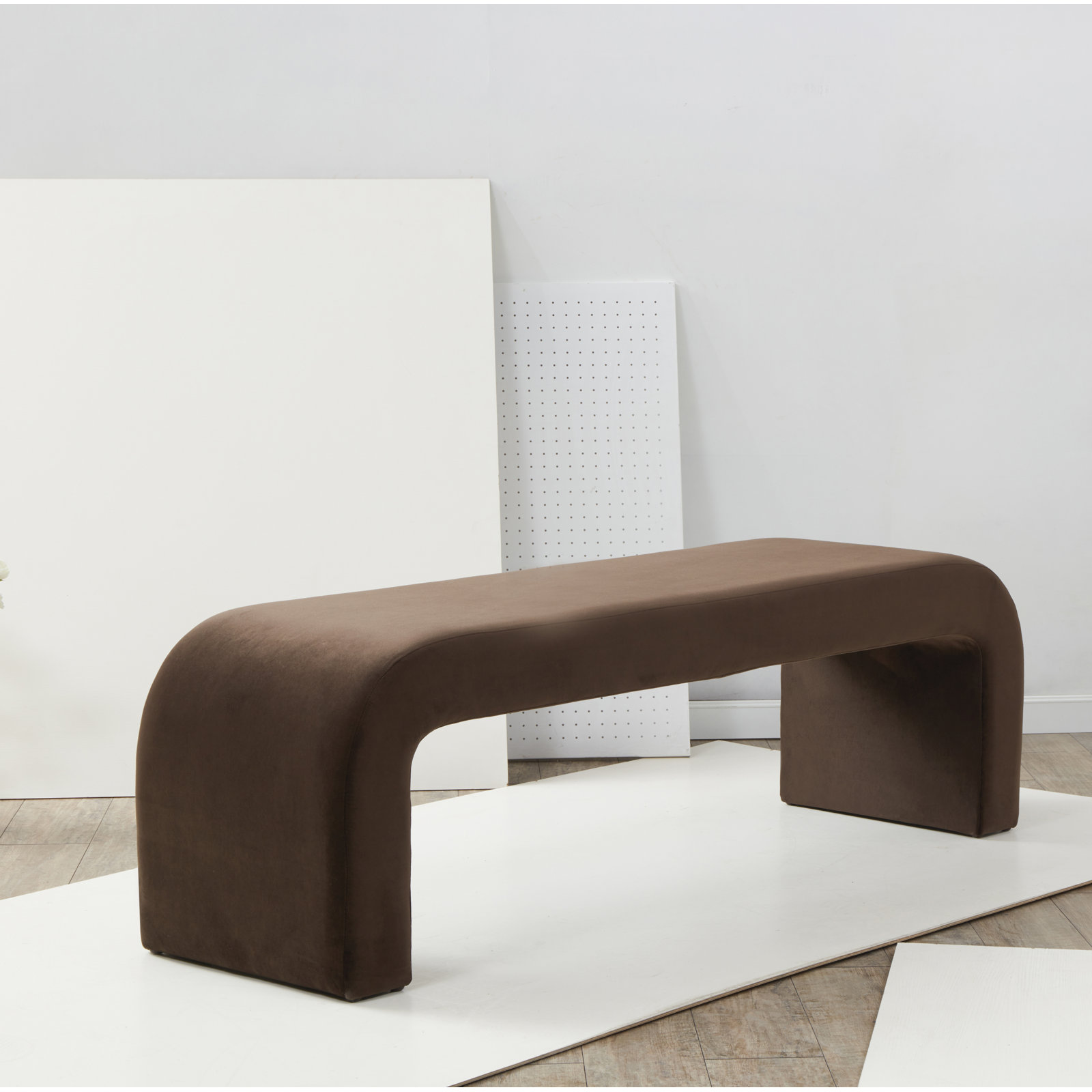 Daine 62" Linen Bedroom Bench, Dark Brown Velvet