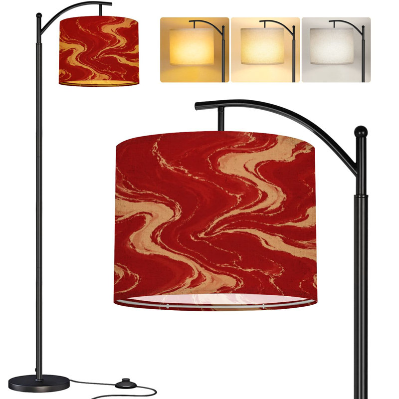  Lampe sur pied Arc moderne rouge doré marron texture marbre doré Veines dorées Grande lampe sur pied moderne Abat-jour réglable en lin à 3 températures de couleur