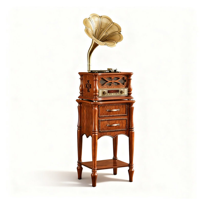 Phonographe American Vintage en bois massif: platine et haut-parleur rétro pour le salon