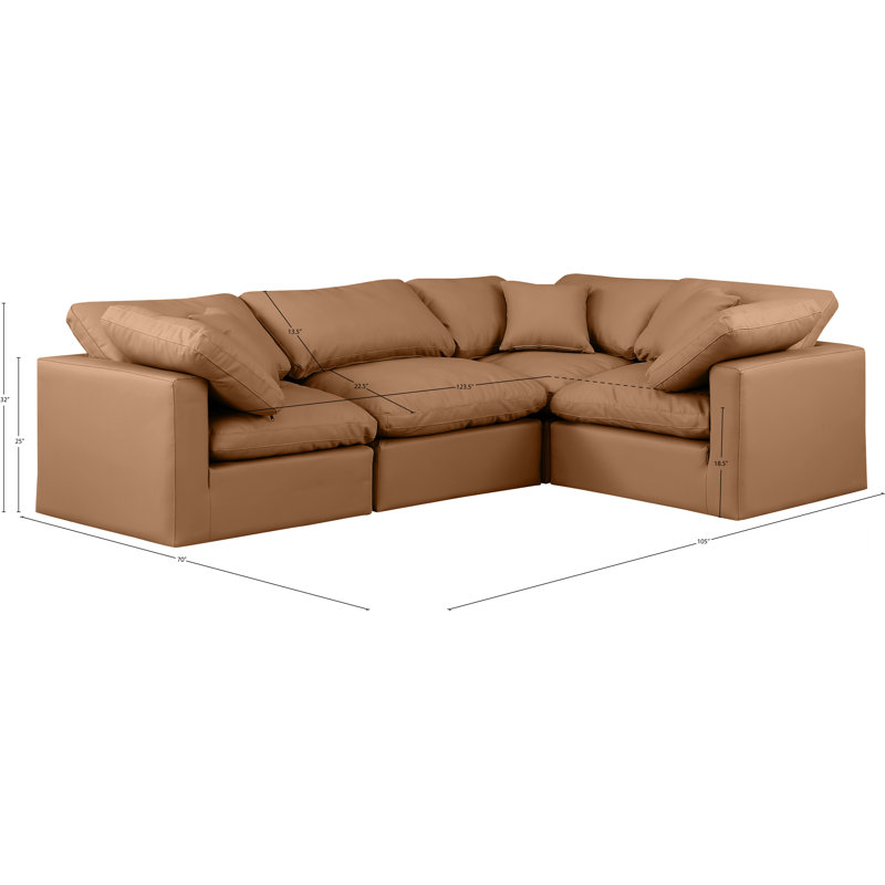 Canapé modulaire en similicuir 4 pièces Itala, Cuir cognac végétalien