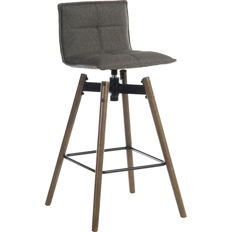 Jerri Swivel Upholstered Counter Stool with Solid Wood Frame, Brown/Grey