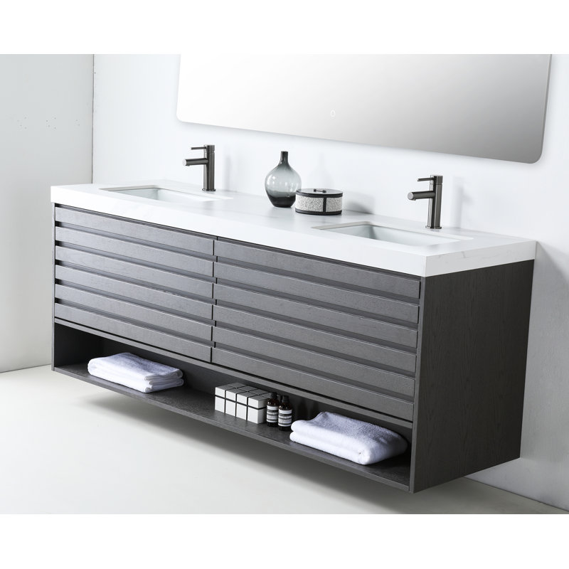 Matera 72" W Double Vanity, White, Charcoal