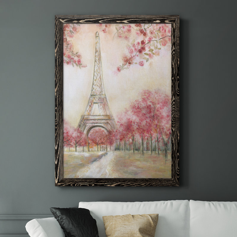 «Paris Spring», peinture sur toile encadrée, Toile avec cadre noir, H 37,5 po x l 27,5 po x P 1,5 po