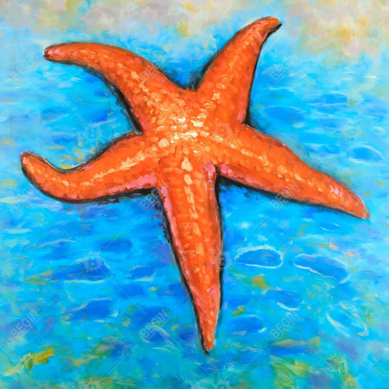 Starfish in the sea - 16"x16" Throw pillow - Poly twill - Print on demand, 16" H x 16" W, Blue/Orange, Polyester/Polyfill