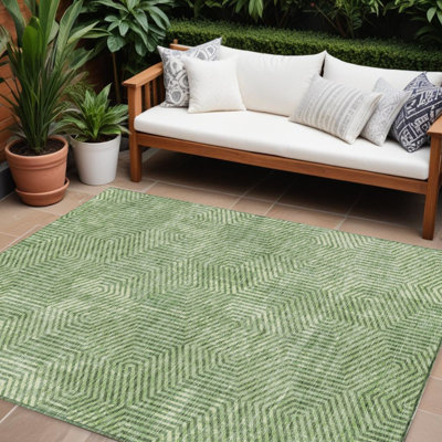 Tapis intérieur / extérieur géométrique lavable 8 pi x 10 pi vert et vert clair