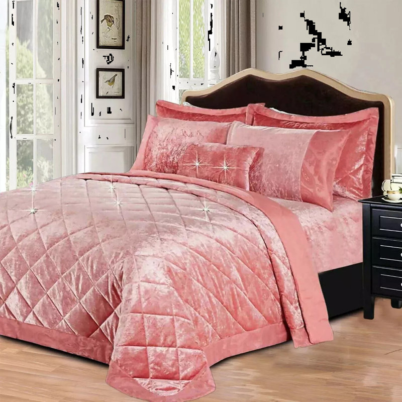 Velvet Bedspread with Pillow Shams Included, Super King Bedspread+ 2 Standard Shams, Pink