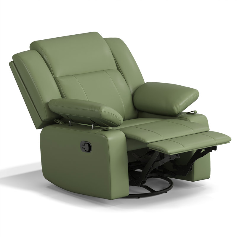 34”W Upholstered Swivel Reclining Rocking Chair, Green