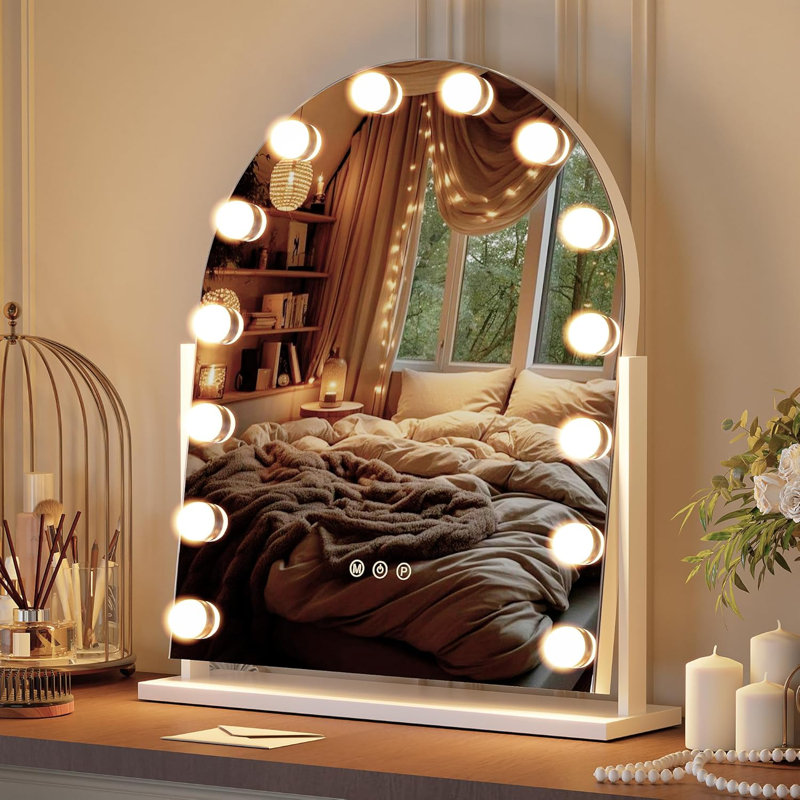 Miroir de salle de bain avec lumières - 14 ampoules à DEL à intensité variable, 3 modes d'éclairage couleur, grossissement 5X, luminosité réglable, contrôle tactile, cadre en métal robuste