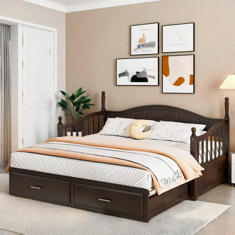 Elegant Extendable Daybed With Two Storage Drawers And Twin Size Trundle, Espresso