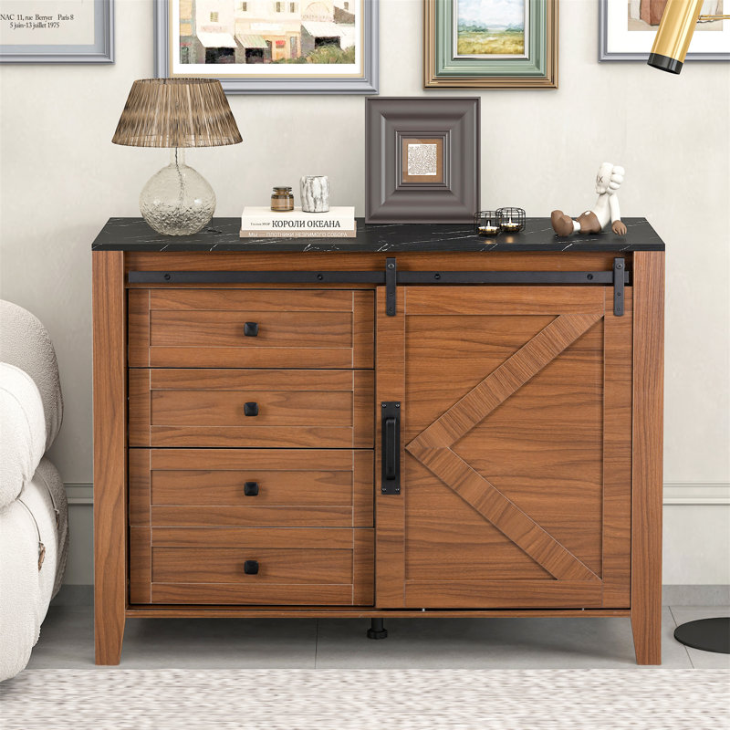 Armoire avec porte coulissante et tiroirs multiples