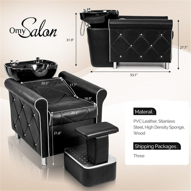 Salon Shampoo Bowl And Chair Backwash Unit With Large Porcelain Bowl