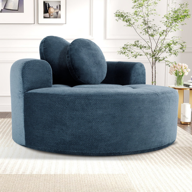 Round Sofa Bed with Memory Foam Sectional Couches for Living Room, Cloud Couch with three pillows, Blue