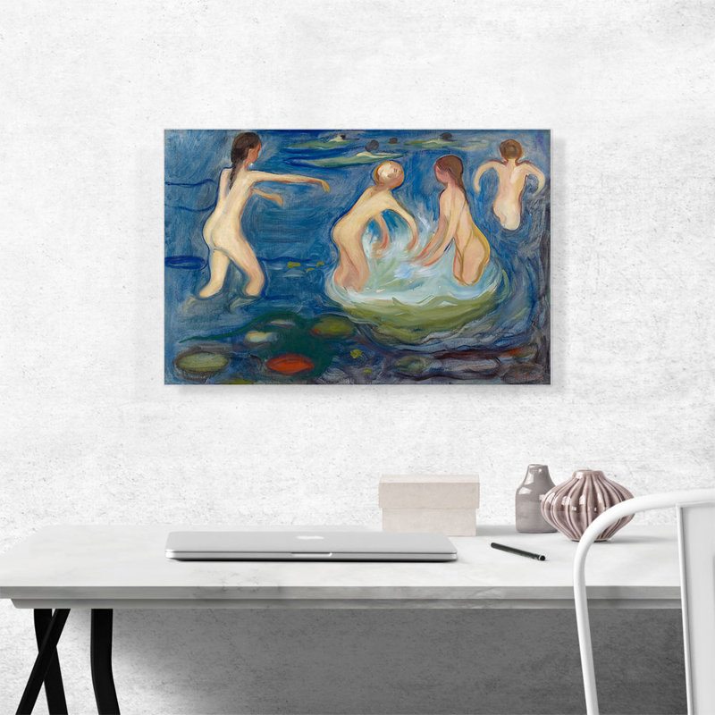 «Bathing Girls 1899» par Edvard Munch, reproduction d'art sur toile tendue, H 18 po x l 26 po x P 1,5 po