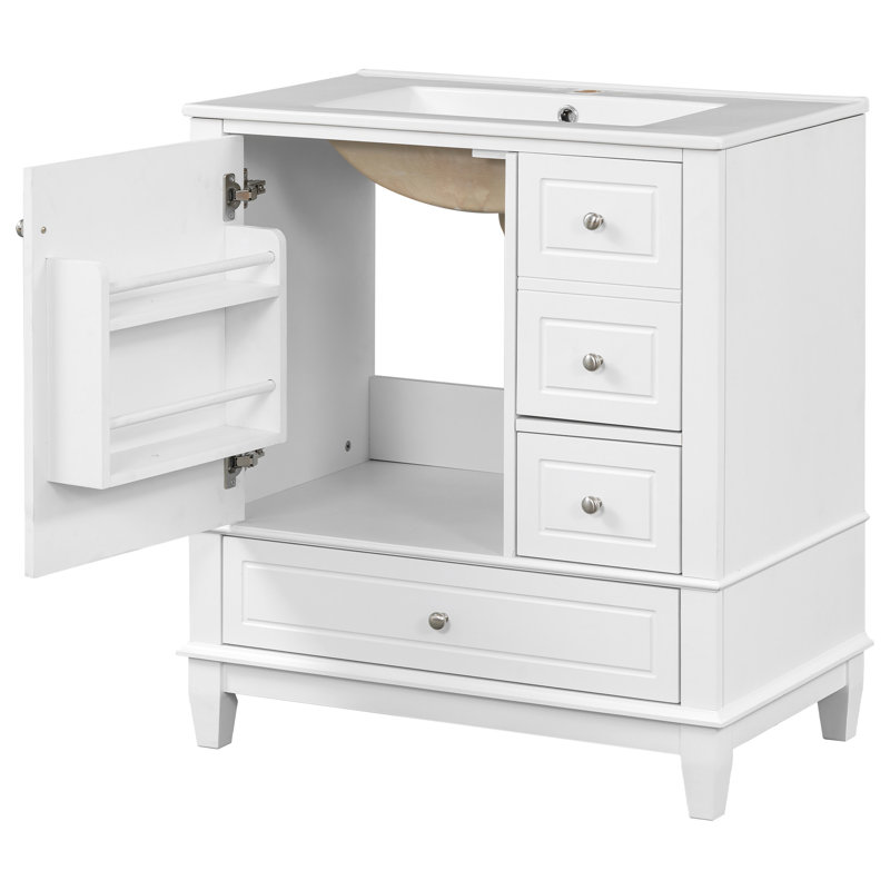 Meuble-lavabo sophistiqué avec rangement abondant et construction robuste, Blanc, Argent argent