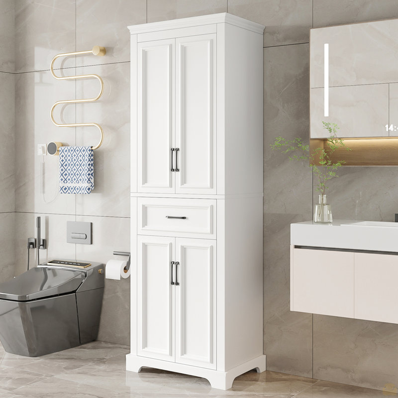 Meuble-lavabo autoportant de 70,8 po, 4 portes et 1 tiroir, rangement peu encombrant avec tablettes réglables