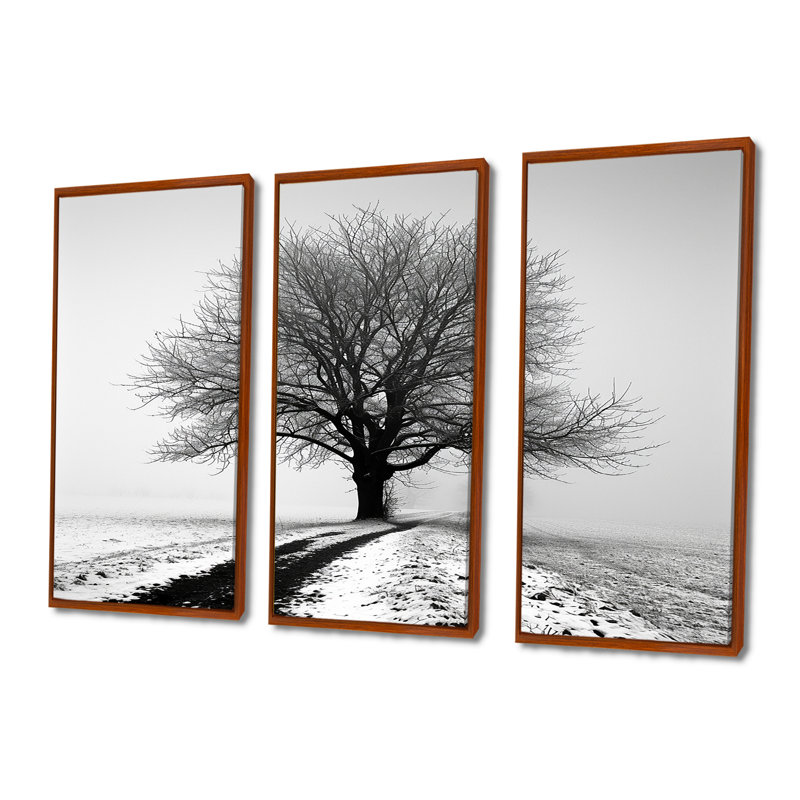 Vierge - arbre, impression d'art mural monochrome, Cadre flottant brun, H 32 po x l 48 po x P 1 po