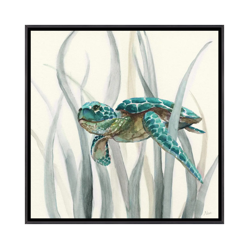 Tortue en ruppie maritime II - bleu sarcelle 6 pièces, H 26 po x l 26 po, Cadre flottant noir patiné