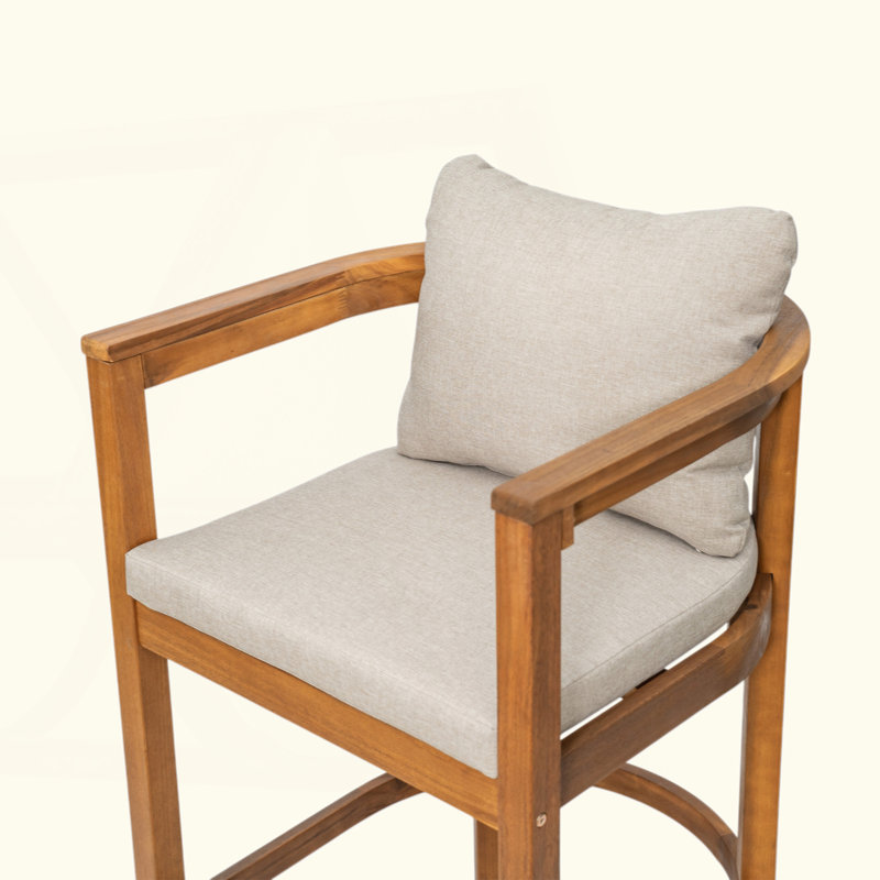 Tabouret d'extérieur en bois avec coussin, ensemble de 2, Teck
