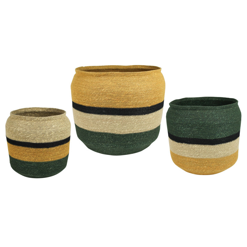 Medina Baskets With Rim, Seagrass, Set Of 3 Sm: 12X12x11, Med: 13X13x12.5, Lrg: 17X17x14.5
