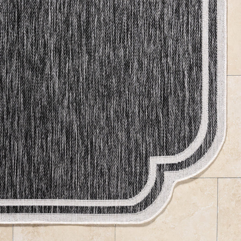 Skiles Machine Woven Rug, Rectangle 2'4" x 3'9", Black/Cream
