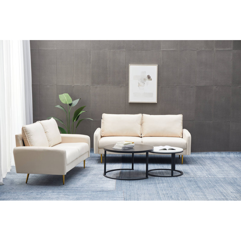 Ensemble de salon 2 pièces en velours, Velours beige